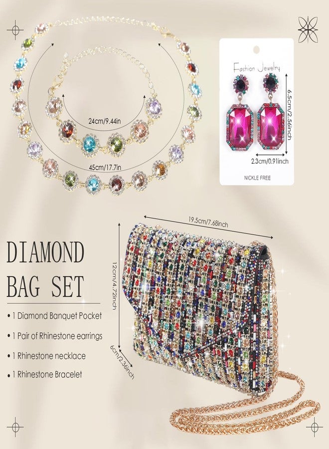 Kuabiz 4 Pcs Colorful Rhinestone Clutch Purse for Women Rhinestone Clutch Purse Necklace Earrings Bracelet Jewelry Sets for Wedding Bridal Bridesmaid Gifts - Image 2